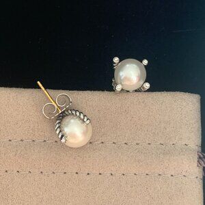 David Yurman Pearl Stud Earrings with Diamond